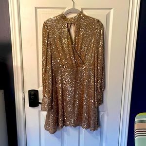 Vintage Le Chateau Champagne Sequin Keyhole Dress Size W S